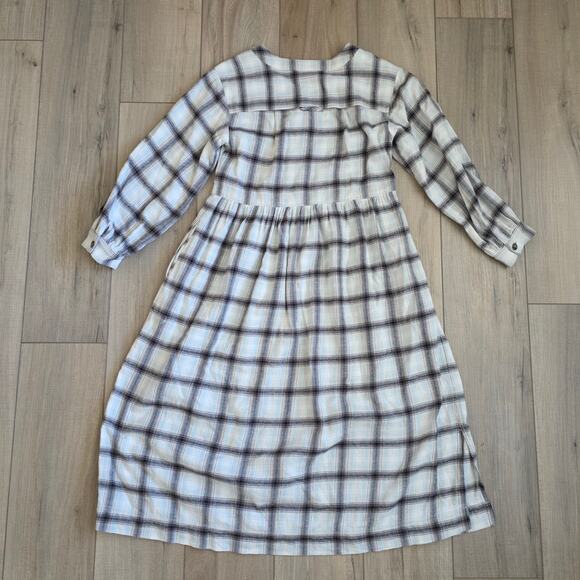 Madewell Flannel Button-Front Midi Dress Blue/Cream Women Sz 00 - Picture 5 of 9